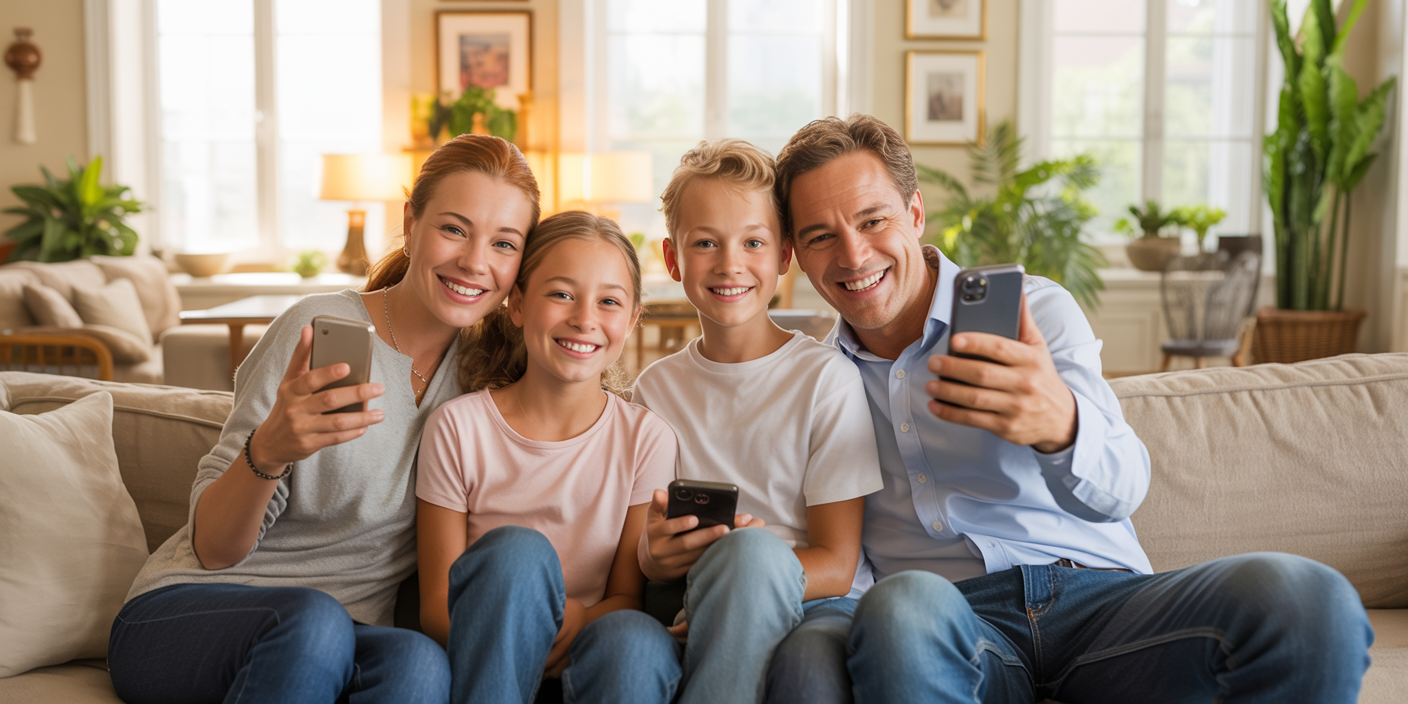 Family using phones